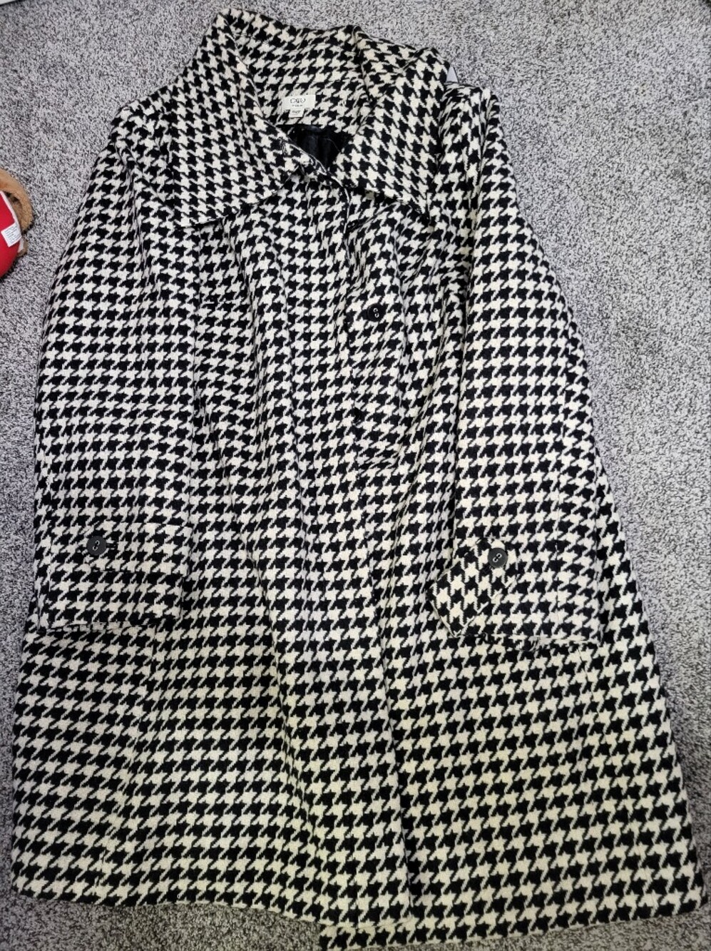 Classic Houndstooth Women's Peacoat Jacket - Black & Creme
